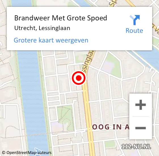 Locatie op kaart van de 112 melding: Brandweer Met Grote Spoed Naar Utrecht, Lessinglaan op 17 maart 2022 06:37