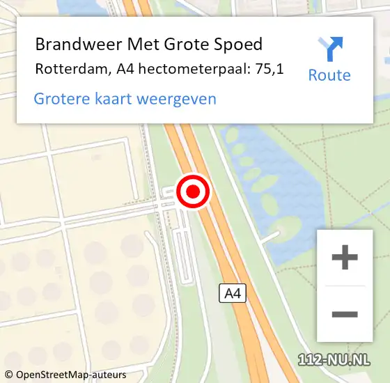 Locatie op kaart van de 112 melding: Brandweer Met Grote Spoed Naar Rotterdam, A4 hectometerpaal: 75,1 op 17 maart 2022 06:41