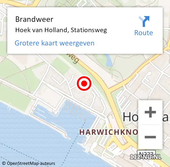 Locatie op kaart van de 112 melding: Brandweer Hoek van Holland, Stationsweg op 17 maart 2022 07:11