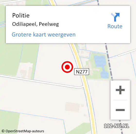 Locatie op kaart van de 112 melding: Politie Odiliapeel, Peelweg op 17 maart 2022 07:19