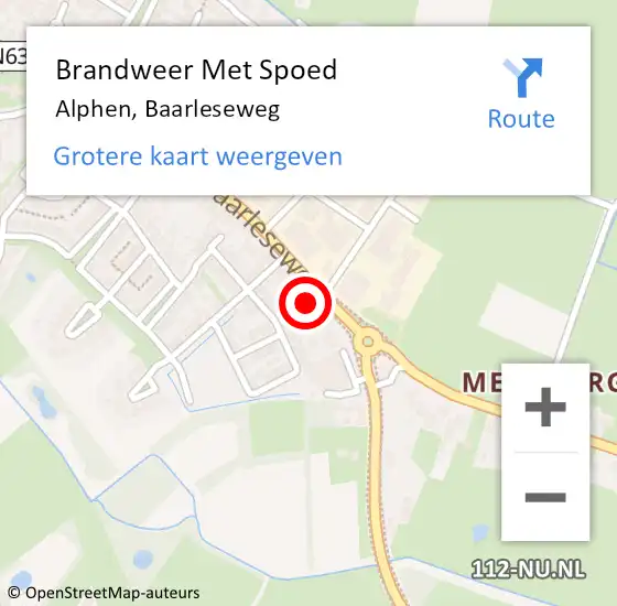 Locatie op kaart van de 112 melding: Brandweer Met Spoed Naar Alphen, Baarleseweg op 17 maart 2022 08:46