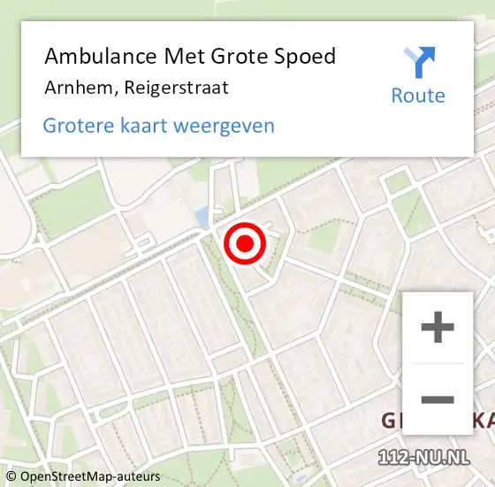 Locatie op kaart van de 112 melding: Ambulance Met Grote Spoed Naar Arnhem, Reigerstraat op 17 maart 2022 09:08