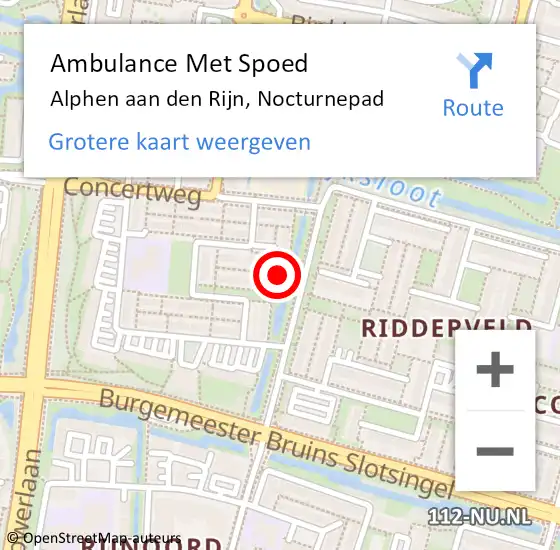 Locatie op kaart van de 112 melding: Ambulance Met Spoed Naar Alphen aan den Rijn, Nocturnepad op 17 maart 2022 09:11