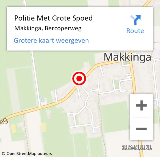 Locatie op kaart van de 112 melding: Politie Met Grote Spoed Naar Makkinga, Bercoperweg op 17 maart 2022 10:01