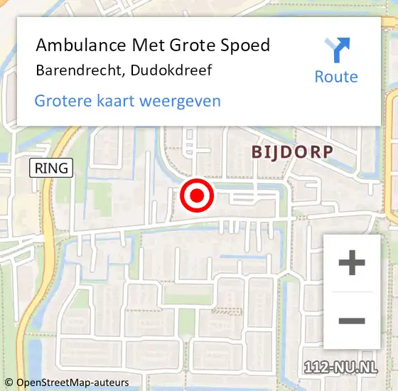 Locatie op kaart van de 112 melding: Ambulance Met Grote Spoed Naar Barendrecht, Dudokdreef op 17 maart 2022 10:20