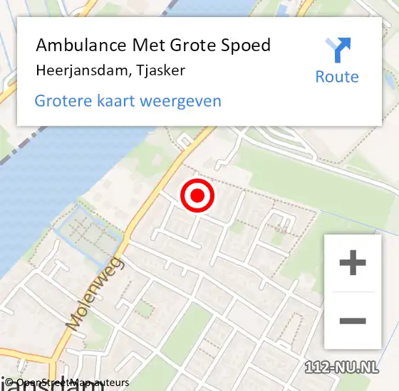 Locatie op kaart van de 112 melding: Ambulance Met Grote Spoed Naar Heerjansdam, Tjasker op 17 maart 2022 10:52