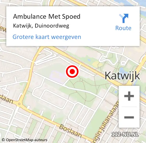 Locatie op kaart van de 112 melding: Ambulance Met Spoed Naar Katwijk, Duinoordweg op 17 maart 2022 11:03