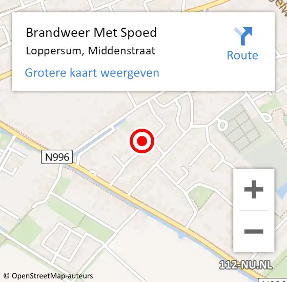 Locatie op kaart van de 112 melding: Brandweer Met Spoed Naar Loppersum, Middenstraat op 17 maart 2022 11:05