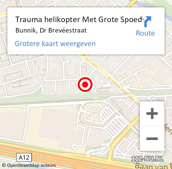 Locatie op kaart van de 112 melding: Trauma helikopter Met Grote Spoed Naar Bunnik, Dr Brevéestraat op 17 maart 2022 11:06