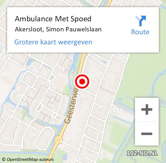 Locatie op kaart van de 112 melding: Ambulance Met Spoed Naar Akersloot, Simon Pauwelslaan op 17 maart 2022 11:09