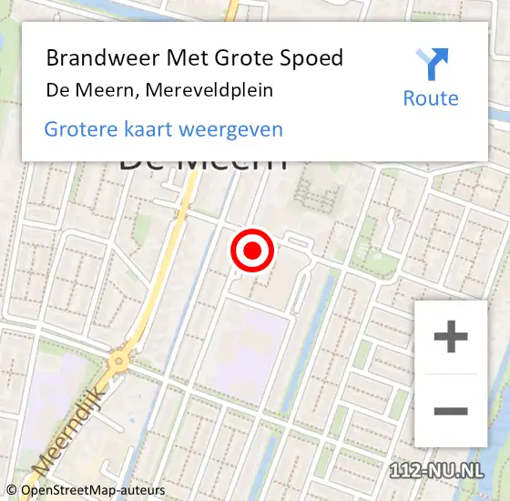 Locatie op kaart van de 112 melding: Brandweer Met Grote Spoed Naar De Meern, Mereveldplein op 17 maart 2022 11:11