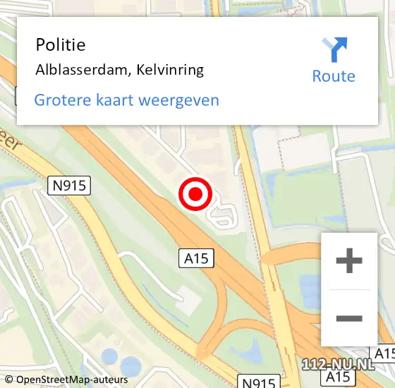 Locatie op kaart van de 112 melding: Politie Alblasserdam, Kelvinring op 17 maart 2022 11:14