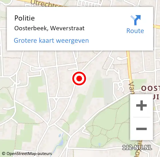 Locatie op kaart van de 112 melding: Politie Oosterbeek, Weverstraat op 17 maart 2022 11:19