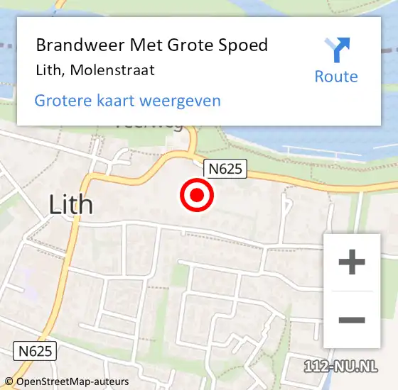 Locatie op kaart van de 112 melding: Brandweer Met Grote Spoed Naar Lith, Molenstraat op 17 maart 2022 11:27