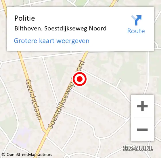 Locatie op kaart van de 112 melding: Politie Bilthoven, Soestdijkseweg Noord op 17 maart 2022 11:36