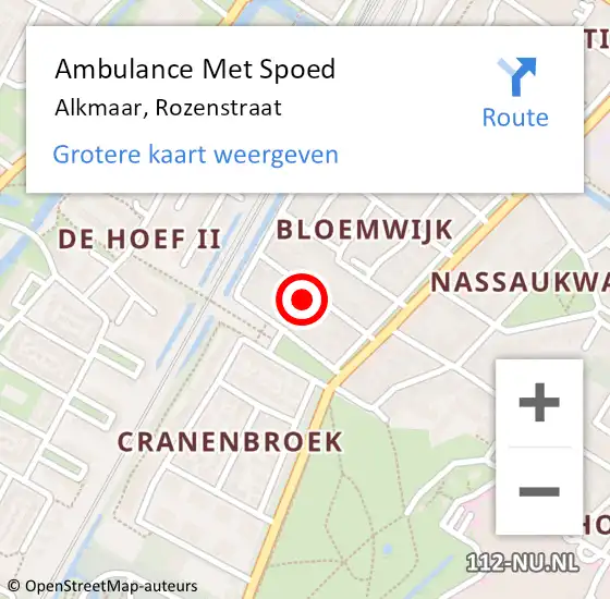 Locatie op kaart van de 112 melding: Ambulance Met Spoed Naar Alkmaar, Rozenstraat op 17 maart 2022 11:45