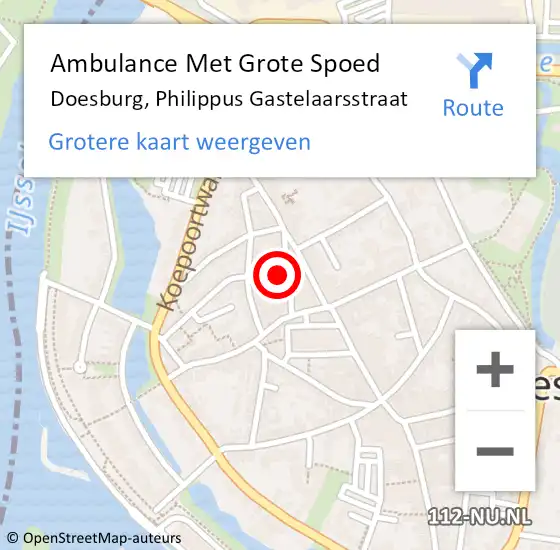 Locatie op kaart van de 112 melding: Ambulance Met Grote Spoed Naar Doesburg, Philippus Gastelaarsstraat op 17 maart 2022 11:45