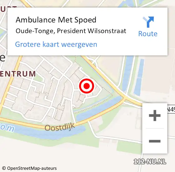 Locatie op kaart van de 112 melding: Ambulance Met Spoed Naar Oude-Tonge, President Wilsonstraat op 17 maart 2022 11:57