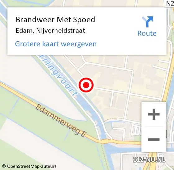 Locatie op kaart van de 112 melding: Brandweer Met Spoed Naar Edam, Nijverheidstraat op 17 maart 2022 12:24