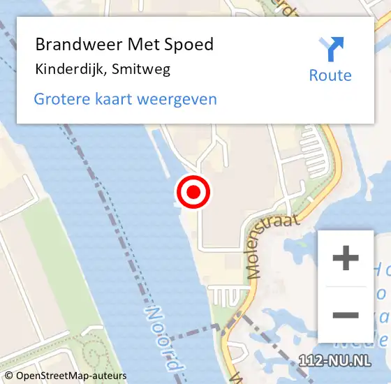 Locatie op kaart van de 112 melding: Brandweer Met Spoed Naar Kinderdijk, Smitweg op 11 juli 2014 11:18