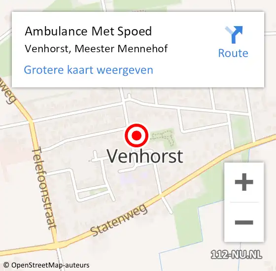 Locatie op kaart van de 112 melding: Ambulance Met Spoed Naar Venhorst, Meester Mennehof op 11 juli 2014 11:18