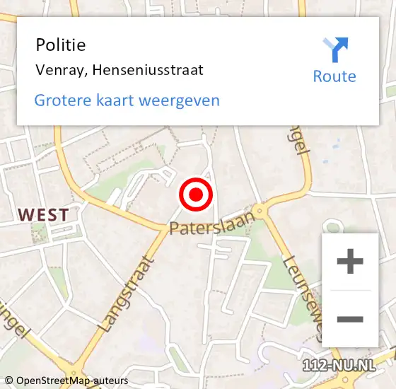 Locatie op kaart van de 112 melding: Politie Venray, Henseniusstraat op 17 maart 2022 12:46