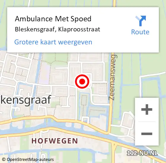 Locatie op kaart van de 112 melding: Ambulance Met Spoed Naar Bleskensgraaf, Klaproosstraat op 17 maart 2022 13:05