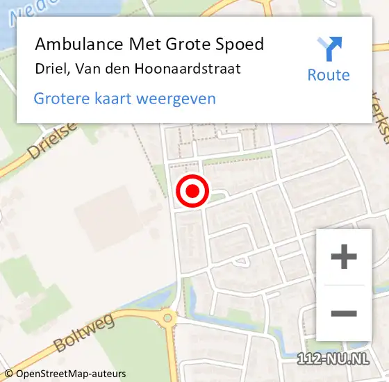 Locatie op kaart van de 112 melding: Ambulance Met Grote Spoed Naar Driel, Van den Hoonaardstraat op 17 maart 2022 13:31