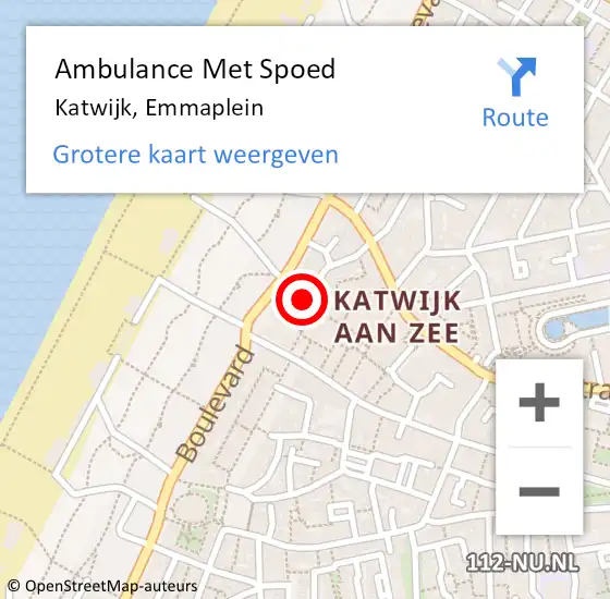 Locatie op kaart van de 112 melding: Ambulance Met Spoed Naar Katwijk, Emmaplein op 17 maart 2022 13:41