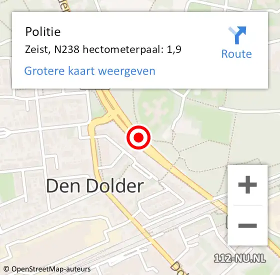 Locatie op kaart van de 112 melding: Politie Zeist, N238 hectometerpaal: 1,9 op 17 maart 2022 13:55