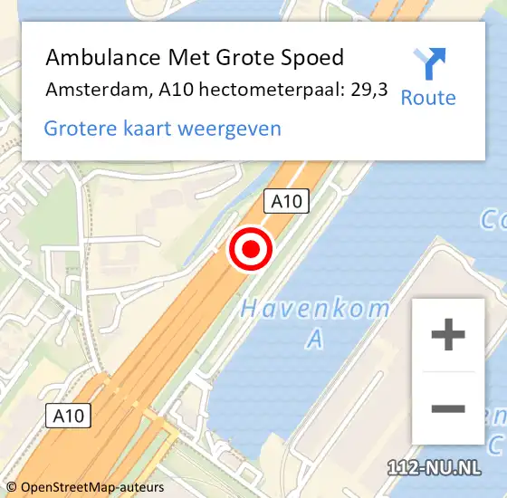 Locatie op kaart van de 112 melding: Ambulance Met Grote Spoed Naar Amsterdam, A10 hectometerpaal: 29,3 op 17 maart 2022 14:03