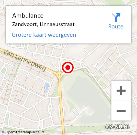 Locatie op kaart van de 112 melding: Ambulance Zandvoort, Linnaeusstraat op 17 maart 2022 14:07