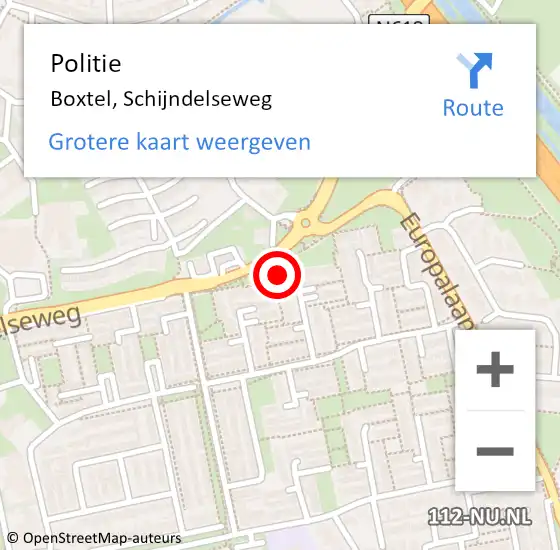 Locatie op kaart van de 112 melding: Politie Boxtel, Schijndelseweg op 17 maart 2022 14:08