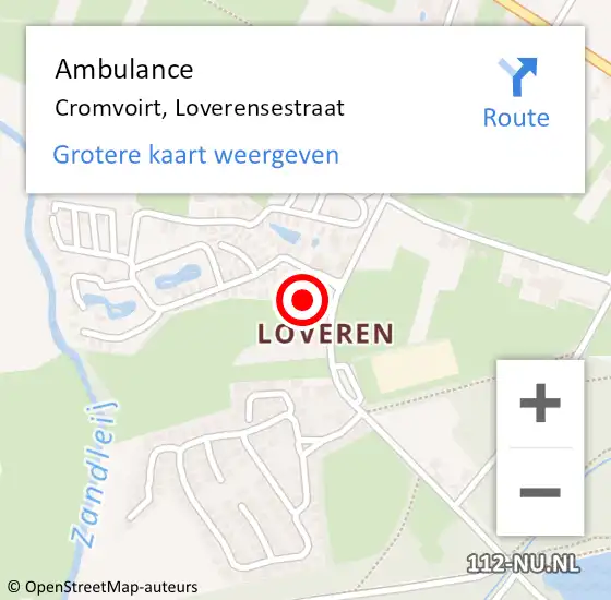 Locatie op kaart van de 112 melding: Ambulance Cromvoirt, Loverensestraat op 17 maart 2022 14:09