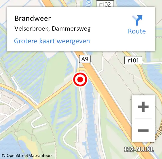 Locatie op kaart van de 112 melding: Brandweer Velserbroek, Dammersweg op 17 maart 2022 14:15