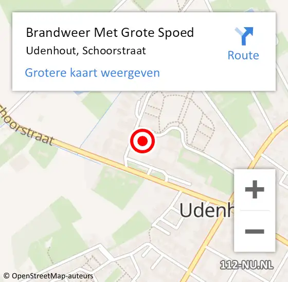 Locatie op kaart van de 112 melding: Brandweer Met Grote Spoed Naar Udenhout, Schoorstraat op 17 maart 2022 14:17