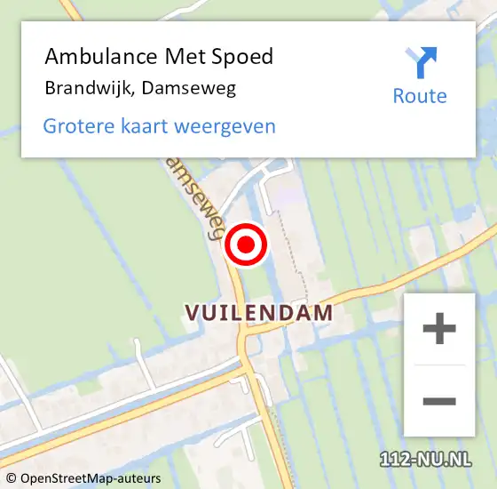 Locatie op kaart van de 112 melding: Ambulance Met Spoed Naar Brandwijk, Damseweg op 17 maart 2022 14:25