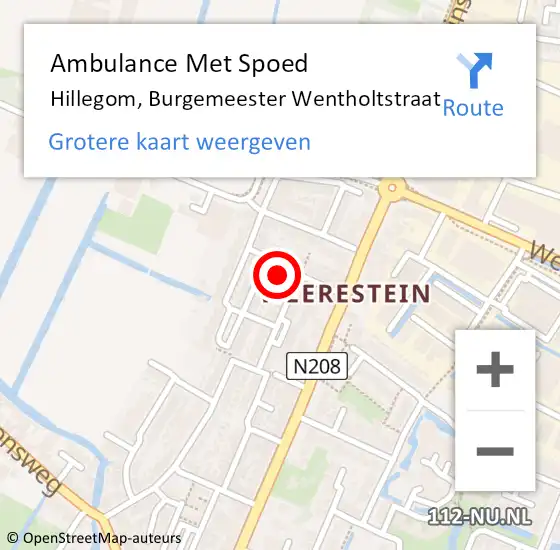 Locatie op kaart van de 112 melding: Ambulance Met Spoed Naar Hillegom, Burgemeester Wentholtstraat op 17 maart 2022 14:25