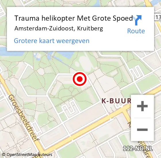 Locatie op kaart van de 112 melding: Trauma helikopter Met Grote Spoed Naar Amsterdam-Zuidoost, Kruitberg op 17 maart 2022 14:36