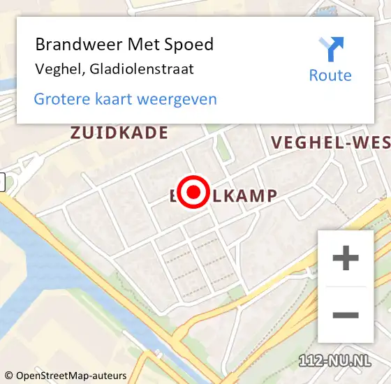 Locatie op kaart van de 112 melding: Brandweer Met Spoed Naar Veghel, Gladiolenstraat op 17 maart 2022 14:54