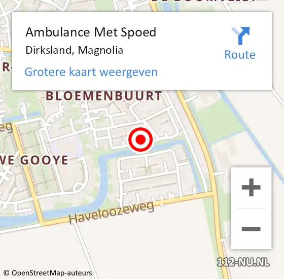 Locatie op kaart van de 112 melding: Ambulance Met Spoed Naar Dirksland, Magnolia op 17 maart 2022 15:03