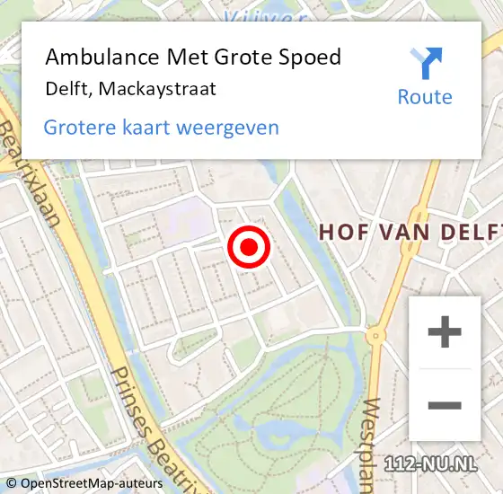 Locatie op kaart van de 112 melding: Ambulance Met Grote Spoed Naar Delft, Mackaystraat op 17 maart 2022 15:06