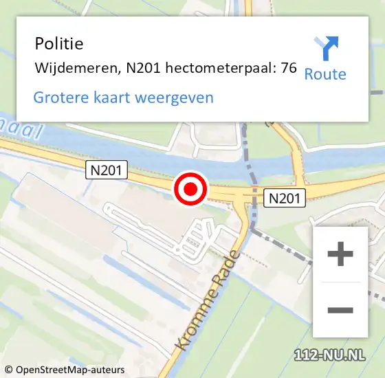 Locatie op kaart van de 112 melding: Politie Wijdemeren, N201 hectometerpaal: 76 op 17 maart 2022 15:06