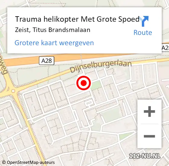 Locatie op kaart van de 112 melding: Trauma helikopter Met Grote Spoed Naar Zeist, Titus Brandsmalaan op 17 maart 2022 15:19