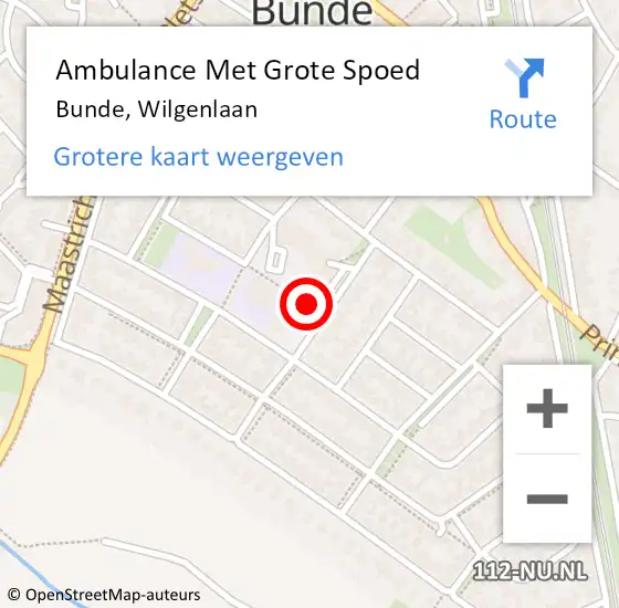 Locatie op kaart van de 112 melding: Ambulance Met Grote Spoed Naar Bunde, Wilgenlaan op 11 juli 2014 11:35