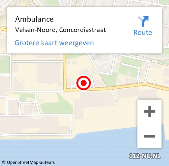 Locatie op kaart van de 112 melding: Ambulance Velsen-Noord, Concordiastraat op 17 maart 2022 15:31