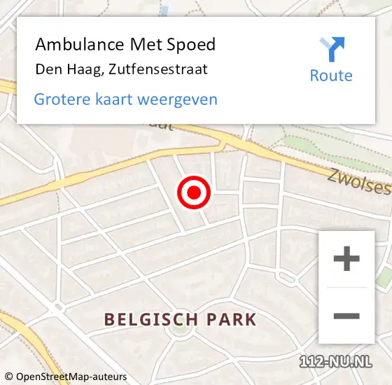 Locatie op kaart van de 112 melding: Ambulance Met Spoed Naar Den Haag, Zutfensestraat op 17 maart 2022 15:54