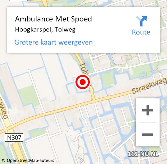 Locatie op kaart van de 112 melding: Ambulance Met Spoed Naar Hoogkarspel, Tolweg op 17 maart 2022 16:10