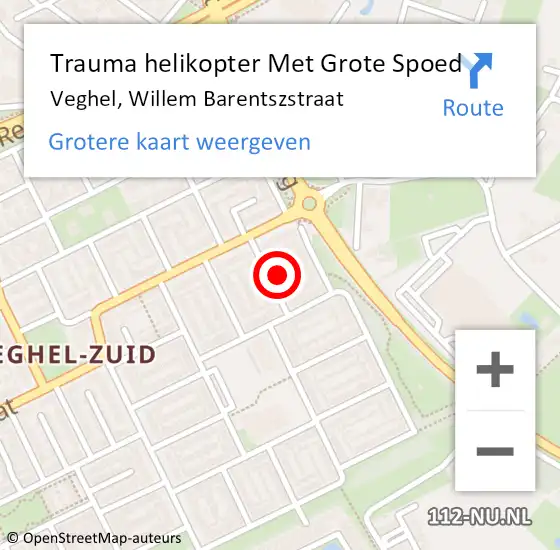 Locatie op kaart van de 112 melding: Trauma helikopter Met Grote Spoed Naar Veghel, Willem Barentszstraat op 17 maart 2022 16:37