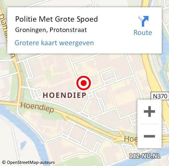 Locatie op kaart van de 112 melding: Politie Met Grote Spoed Naar Groningen, Protonstraat op 17 maart 2022 16:37